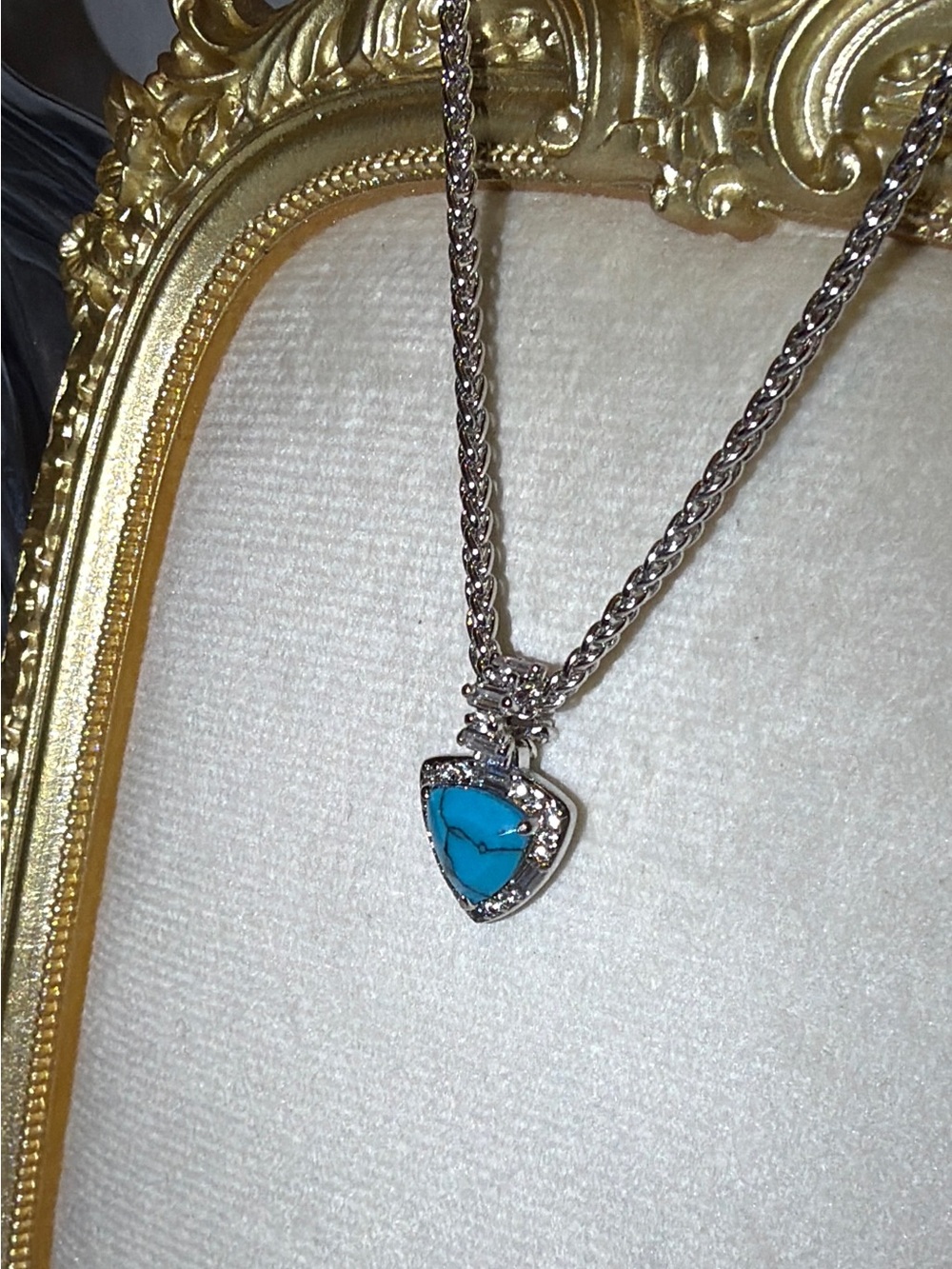 Turquoise Heart Pendant Necklace with Silver-Tone Chain